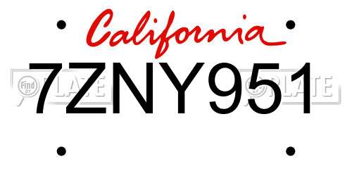 7ZNY951 California License Plate