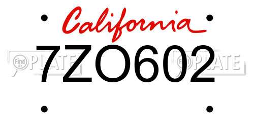 7ZO602 California License Plate