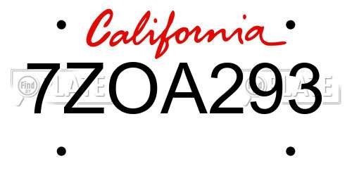 7ZOA293 California License Plate