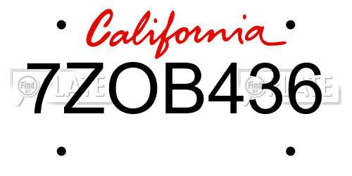 7ZOB436 California License Plate