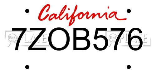 7ZOB576 California License Plate