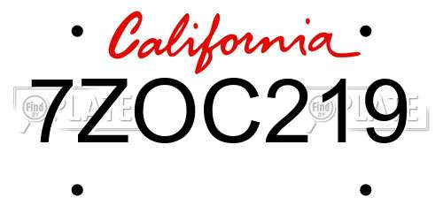 7ZOC219 California License Plate