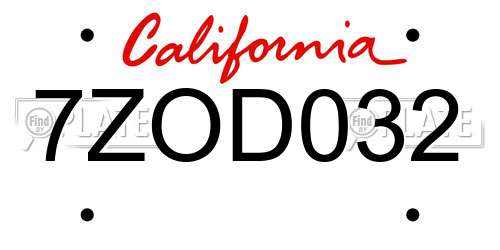 7ZOD032 California License Plate