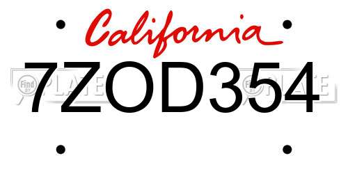 7ZOD354 California License Plate