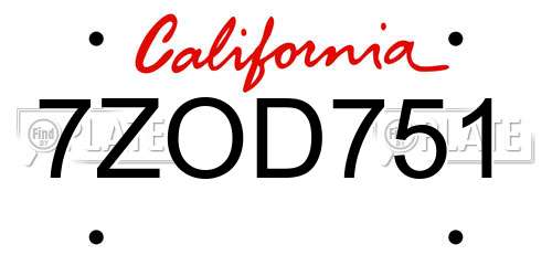 7ZOD751 California License Plate
