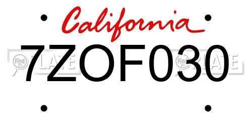 7ZOF030 California License Plate