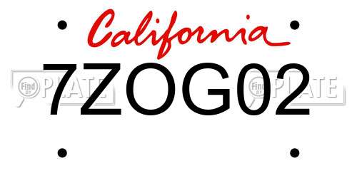 7ZOG02 California License Plate
