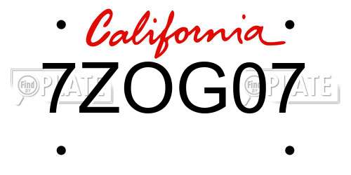7ZOG07 California License Plate