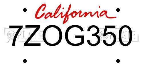 7ZOG350 California License Plate
