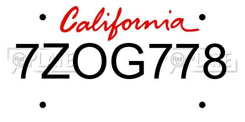 7ZOG778 California License Plate