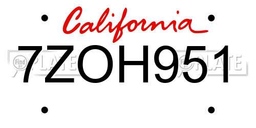 7ZOH951 California License Plate