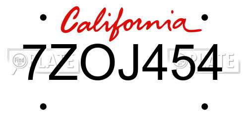 7ZOJ454 California License Plate