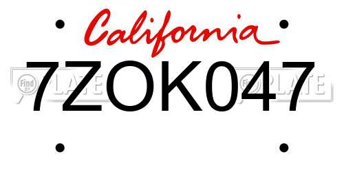 7ZOK047 California License Plate