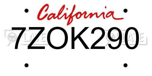 7ZOK290 California License Plate