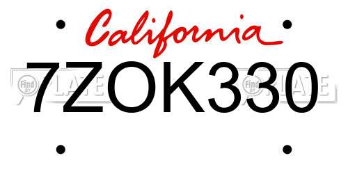 7ZOK330 California License Plate