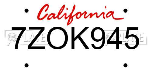7ZOK945 California License Plate