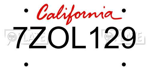 7ZOL129 California License Plate