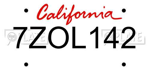 7ZOL142 California License Plate
