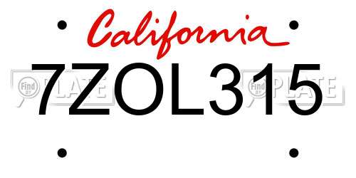 7ZOL315 California License Plate