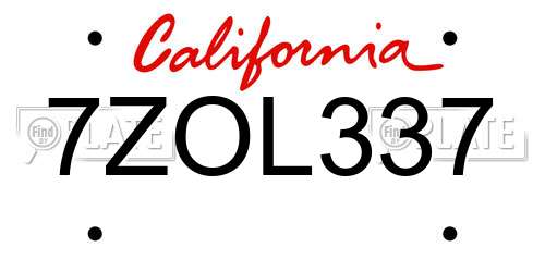 7ZOL337 California License Plate