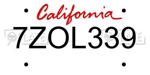 7ZOL339 California License Plate