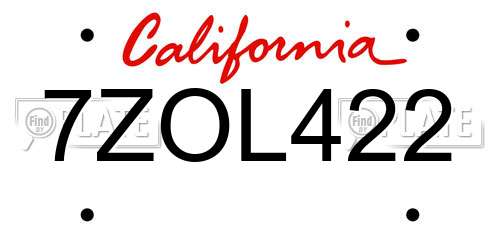 7ZOL422 California License Plate