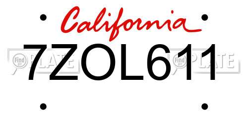 7ZOL611 California License Plate