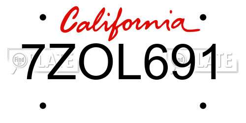 7ZOL691 California License Plate