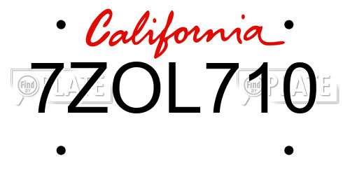 7ZOL710 California License Plate