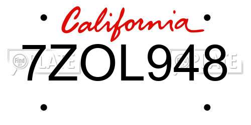 7ZOL948 California License Plate
