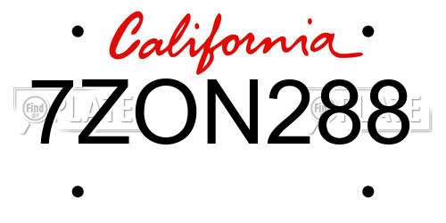 7ZON288 California License Plate