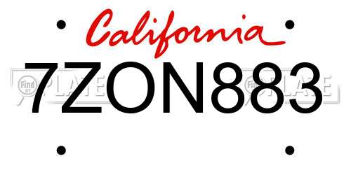 7ZON883 California License Plate