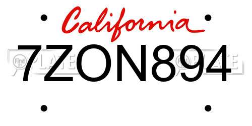 7ZON894 California License Plate