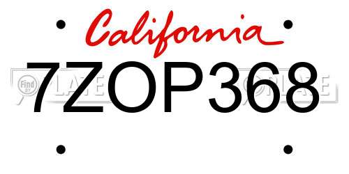 7ZOP368 California License Plate