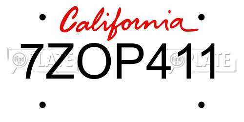 7ZOP411 California License Plate