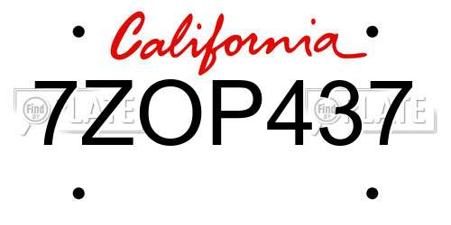 7ZOP437 California License Plate