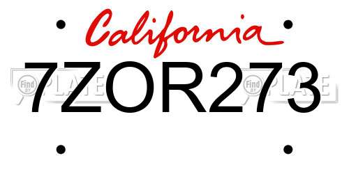 7ZOR273 California License Plate