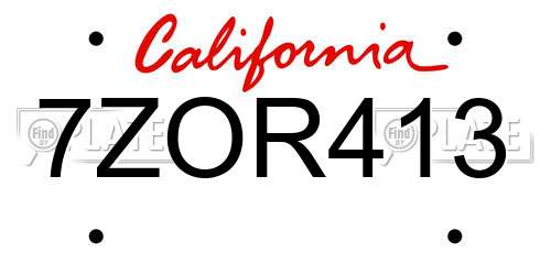 7ZOR413 California License Plate