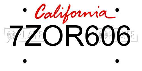 7ZOR606 California License Plate