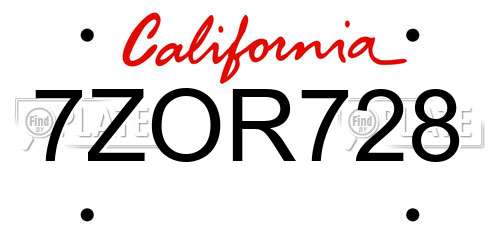 7ZOR728 California License Plate
