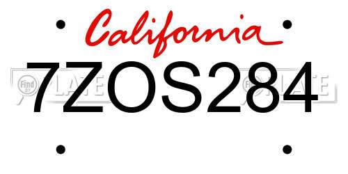 7ZOS284 California License Plate