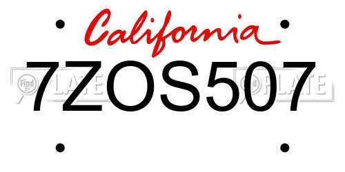 7ZOS507 California License Plate
