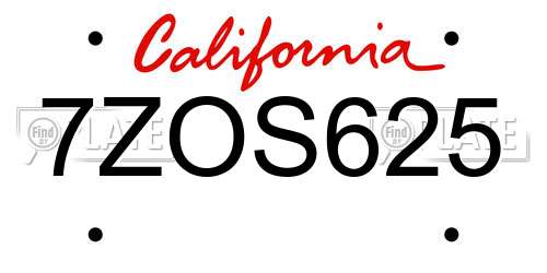 7ZOS625 California License Plate