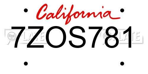 7ZOS781 California License Plate
