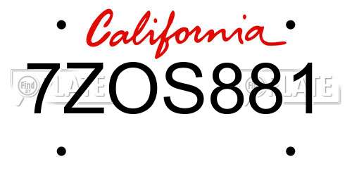 7ZOS881 California License Plate