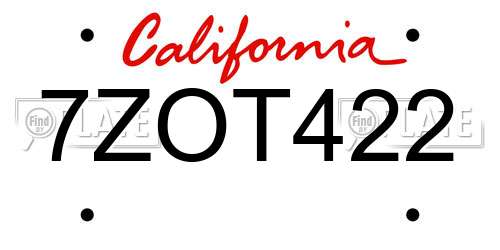 7ZOT422 California License Plate