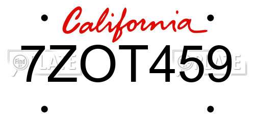 7ZOT459 California License Plate