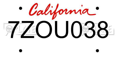 7ZOU038 California License Plate