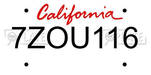 7ZOU116 California License Plate