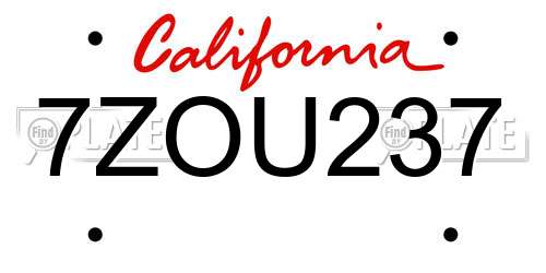 7ZOU237 California License Plate